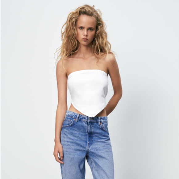 Zara Tops Zara Denim Bandana Top White M Poshmark